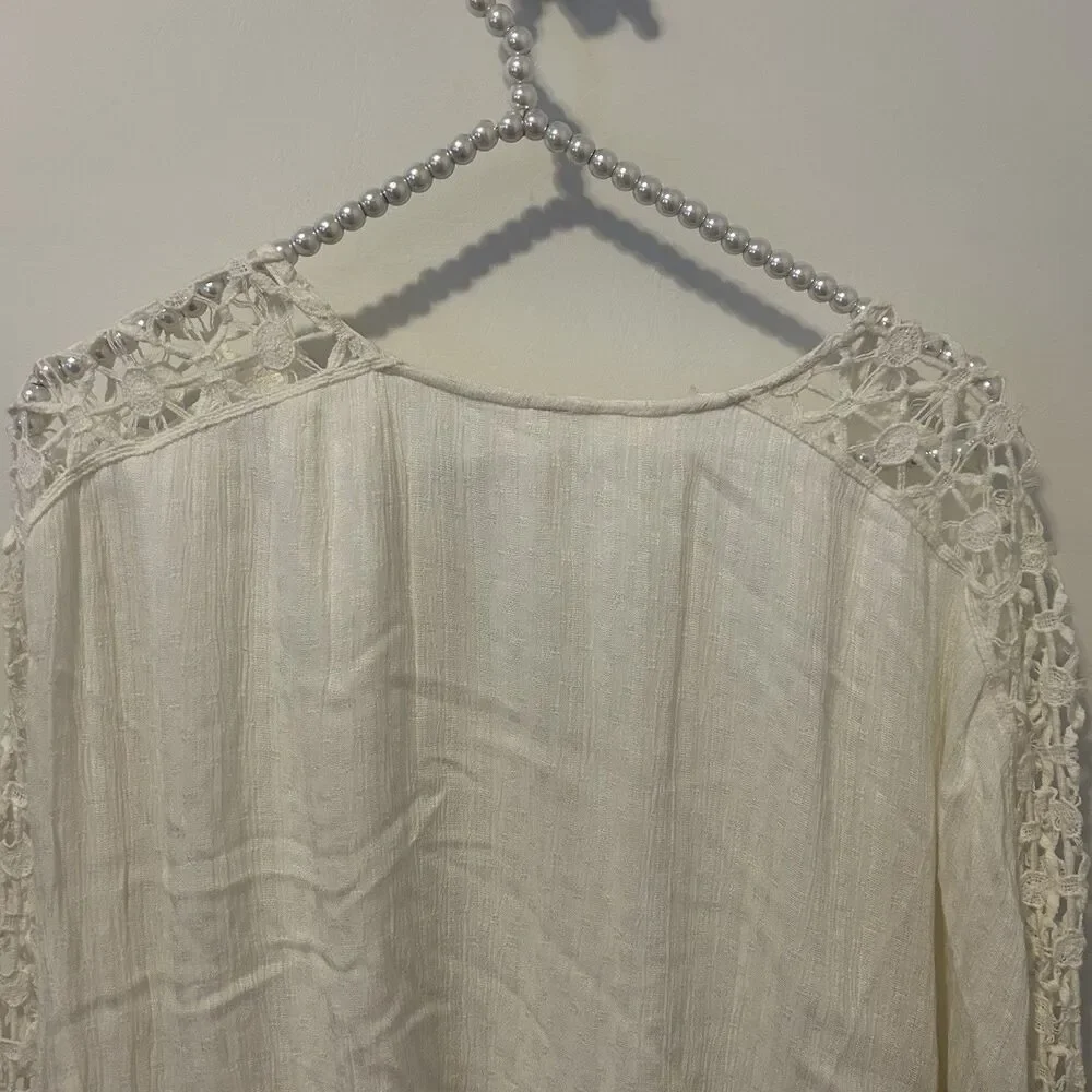 Free People Runaway Wrap Blouse Womens Size S White Crochet Dolman Sleeve Boho